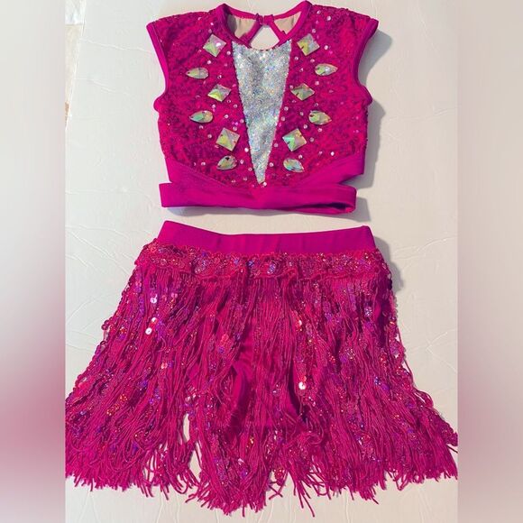Weissman solo custom dance costume 2 piece hot pink fringe Go Get It 14590 SC 6 - Picture 3 of 15